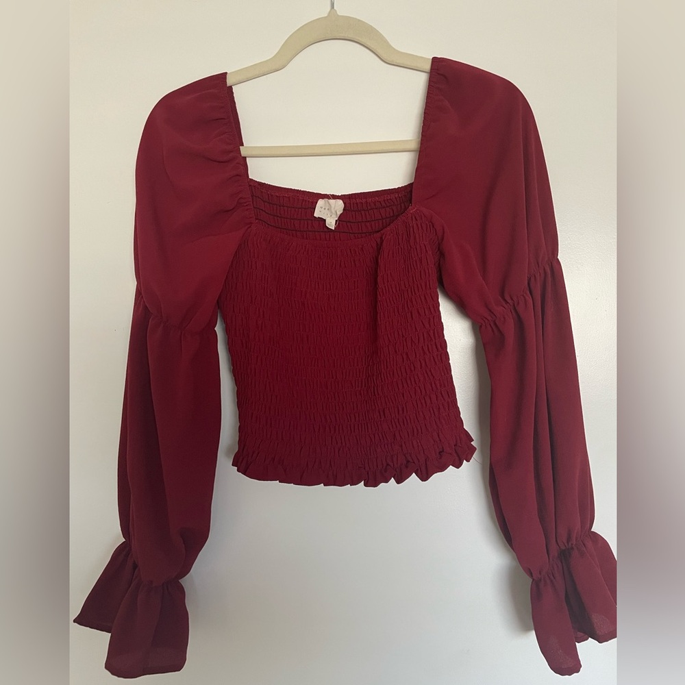 Elegant Red Smocked Women's Top